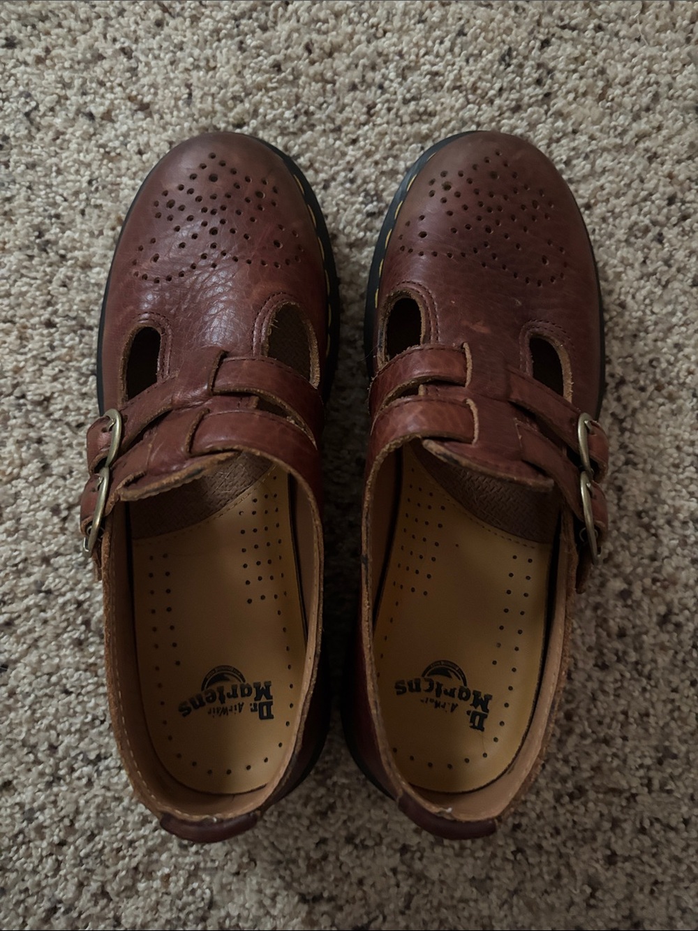Dr. Martens Brown Leather Double Monk-Strap Perforated Slip-On Shoes